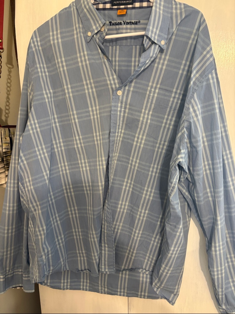 Tailor Vintage Sky Blue Plaid Button-Down Shirt long sleeve
